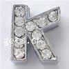 Zinc Alloy Letter Slide Charm, Letter K, plated, plating thickness more than 3μm & with Mideast rhinestone nickel free, Grade A Approx 1.8mm 