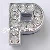 Zinc Alloy Letter Slide Charm, Letter P, plated, with Mideast rhinestone nickel, lead & cadmium free, Grade A Approx 2mm 