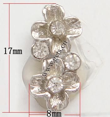 Rhinestone Spacer Bar, with Zinc Alloy, Flower, plated, plating thickness more than 3μm & with Mideast rhinestone & 2-strand, more colors for choice, lead & nickel free, 17x8x3mm, Sold By PC