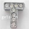 Zinc Alloy Letter Slide Charm, Letter T, plated, plating thickness more than 3μm & with Mideast rhinestone nickel free, Grade A Approx 2mm 
