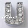 Zinc Alloy Letter Slide Charm, Letter U, plated, plating thickness more than 3μm & with Mideast rhinestone nickel free, Grade A Approx 2mm 