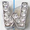 Zinc Alloy Letter Slide Charm, Letter W, plated, with Mideast rhinestone nickel, lead & cadmium free, Grade A Approx 2mm 