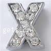 Zinc Alloy Letter Slide Charm, Letter X, plated, with Mideast rhinestone nickel, lead & cadmium free, Grade A Approx 2mm 
