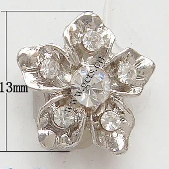 Rhinestone Zinc Alloy Connector, Flower, plated, with Mideast rhinestone, more colors for choice, nickel free, Grade A, 13x13x3mm, Sold By PC