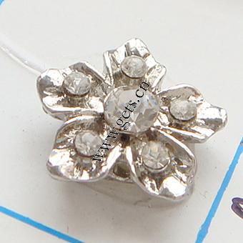 Rhinestone Zinc Alloy Connector, Flower, plated, with Mideast rhinestone, more colors for choice, nickel free, Grade A, 13x13x3mm, Sold By PC