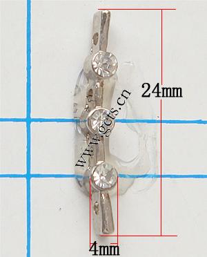 Barra separadora de diamantes de imitación, con aleación de zinc, chapado, enchapado grueso más que los 3μm & 4-aro & con diamantes de imitación de Mideast, más colores para la opción, libre de níquel, 24x4x3mm, Vendido por UD