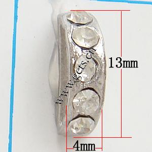 Half Round Bridge Rhinestone Spacer, with Zinc Alloy, plated, plating thickness more than 3μm & with Mideast rhinestone & 2-strand, more colors for choice, nickel free, 13x4x6mm, Sold By PC