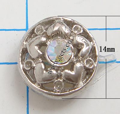 Rhinestone Zinc Alloy Connector, Flat Round, plating thickness more than 3μm & with Mideast rhinestone, more colors for choice, Grade A, 14mm, Sold By PC