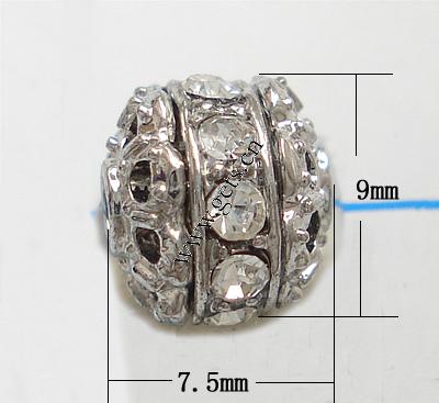 Ball Rhinestone Spacer, with Zinc Alloy, Round, plated, with Mideast rhinestone, more colors for choice, Grade A, 9x7.5mm, Sold By PC