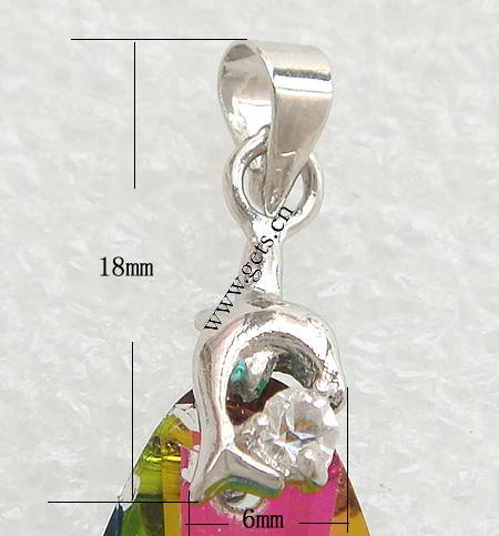 Brass Pinch Bail, Dolphin, plated, with rhinestone, more colors for choice, 18x6mm, Sold By PC