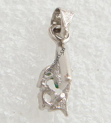 Brass Pinch Bail, Dolphin, plated, with rhinestone, more colors for choice, 18x6mm, Sold By PC