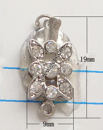 Zinc Alloy Box Clasp, Flower, plated, with Mideast rhinestone & single-strand, more colors for choice, nickel, lead & cadmium free, 19x9mm, Sold By PC