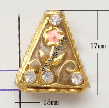 Zinc Alloy Cone Beads, plated, with flower pattern & with Mideast rhinestone & enamel, more colors for choice, lead & nickel free, 17x15mm, Sold By PC