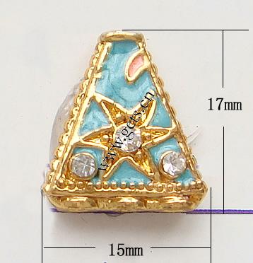 Zinc Alloy Cone Beads, plated, with Mideast rhinestone & enamel, more colors for choice, nickel, lead & cadmium free, 17x15mm, Sold By PC