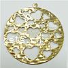 Brass Stamping Pendants, Flat Round, gold color plated, flower cut & with heart pattern Inner Approx 9mm,4mm 