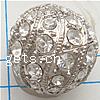 Rhinestone Zinc Alloy Beads, Tube, plated, plating thickness more than 3μm & with Mideast rhinestone nickel, lead & cadmium free, Grade A, 19mm 