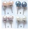 Freshwater Pearl Stud Earring, brass post pin, Dome, with rhinestone 11--12mm 