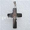 Black Shell Pendant, Brass, with Black Shell, Cross, platinum color plated 