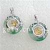 Buddhist Jewelry Pendant, Jade, with Glass & Zinc Alloy, Flat Round, platinum color plated 