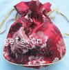 Satin Jewelry Pouches Bags, Rectangle, with flower pattern, wine red color 
