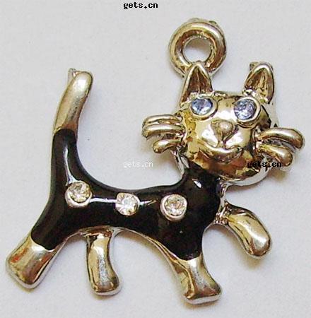 Zinc Alloy Animal Pendants, Cat, plated, enamel & with rhinestone, more colors for choice, 25x25mm, Sold By PC