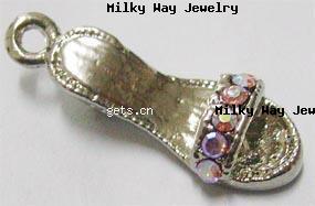 Czechic Rhinestone Pendants, Zinc Alloy, Shoes, plated, with rhinestone, more colors for choice, 8x26mm, Sold By PC