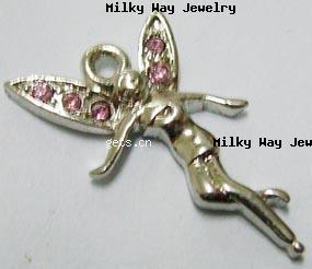 Czechic Rhinestone Pendants, Zinc Alloy, Fairy, plated, more colors for choice, 14x23mm, Sold By PC