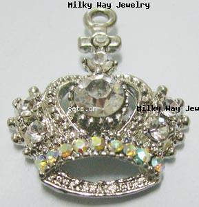 Czechic Rhinestone Pendants, Zinc Alloy, Crown, plated, with rhinestone, more colors for choice, 24x29mm, Sold By PC