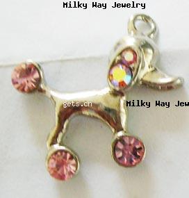 Czechic Rhinestone Pendants, Zinc Alloy, Dog, plated, with rhinestone, more colors for choice, 16x22mm, Sold By PC
