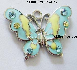 Zinc Alloy Animal Pendants, Butterfly, plated, enamel & with rhinestone, more colors for choice, 19x27mm, Sold By PC