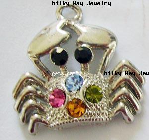 Czechic Rhinestone Pendants, Zinc Alloy, Crab, plated, with rhinestone, more colors for choice, 17x18mm, Sold By PC