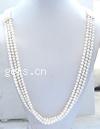 Natural Freshwater Pearl Long Necklace, with rhinestone zinc alloy spacer, brass box clasp, Potato , white, 5-6mm Inch 