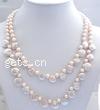 Natural Freshwater Pearl Necklace, brass box clasp, Potato , pink, 7-8mm Inch 