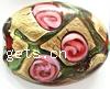 Gold Foil Lampwork Beads, Flat oval, with flower pattern, 25x19mm, Sold by PC