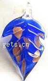 Murano Lampwork Pendant,Gold Sand, Leaf, 70x40mm, Sold by PC