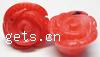 Natural Coral Beads, Flower, half-drilled, red 