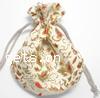 Satin Jewelry Pouches Bags, Rectangle, with flower pattern, golden 