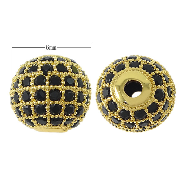 thumbnail image 2 of 16mm Gold Plated CZ Micro Pave Round Beads – 5 Pieces For Jewelry Making 2 of 6