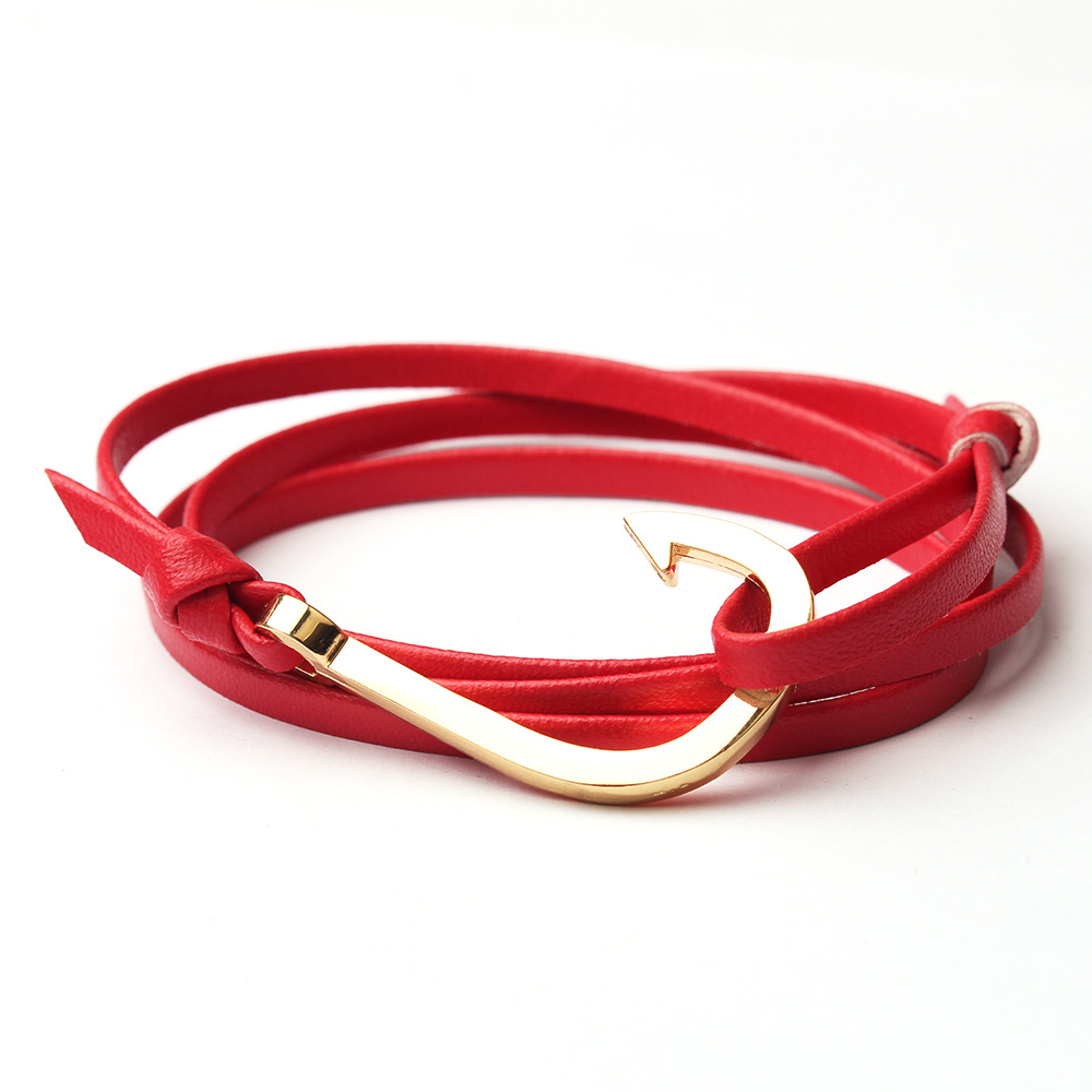 Red leather gold square fish hook