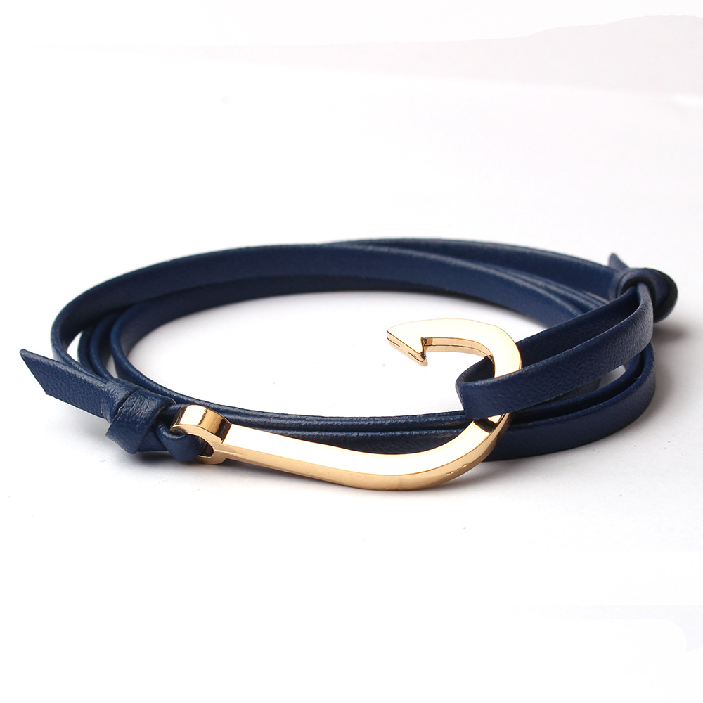 Dark blue leather gold square fish hook