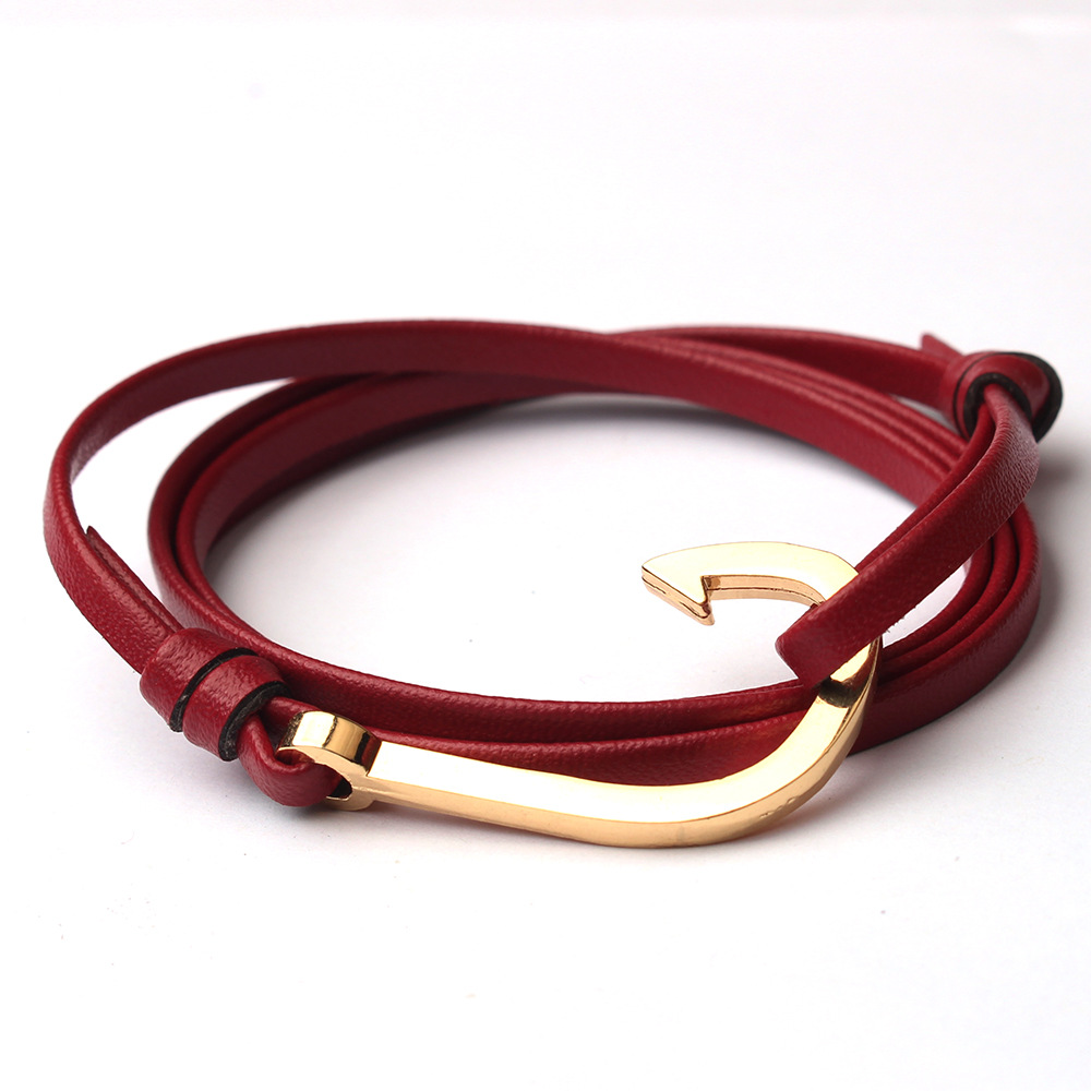 Wine red leather gold square fish hook