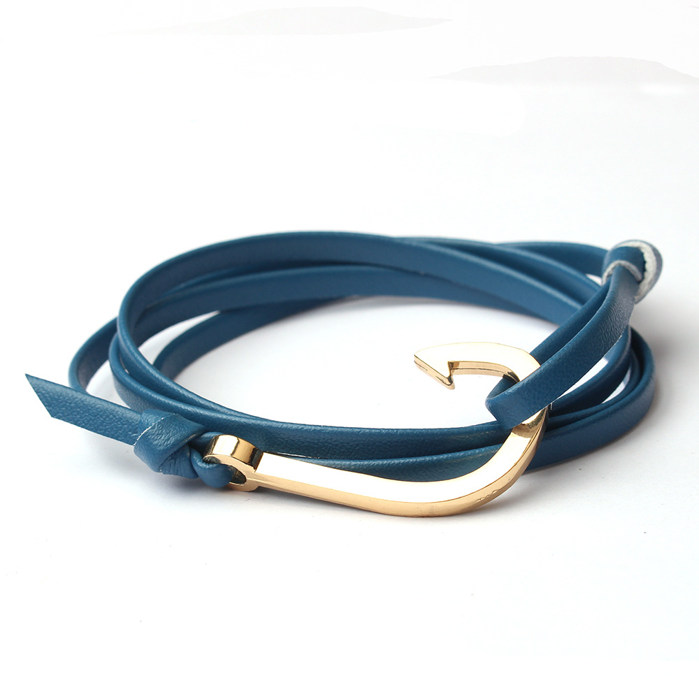 Sky blue leather gold square fish hook