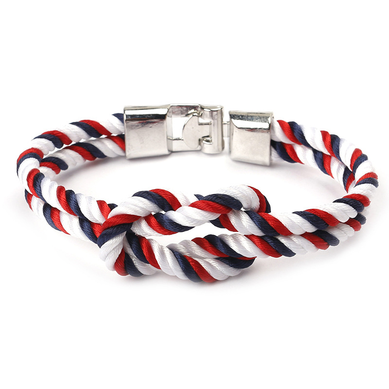 Silver buckle blue + red and white