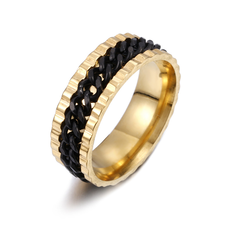Gold ring   black chain