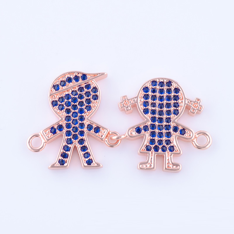 5 rose gold plated with blue rhinestone