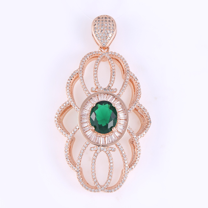 5 rose color plated with green rhinestone