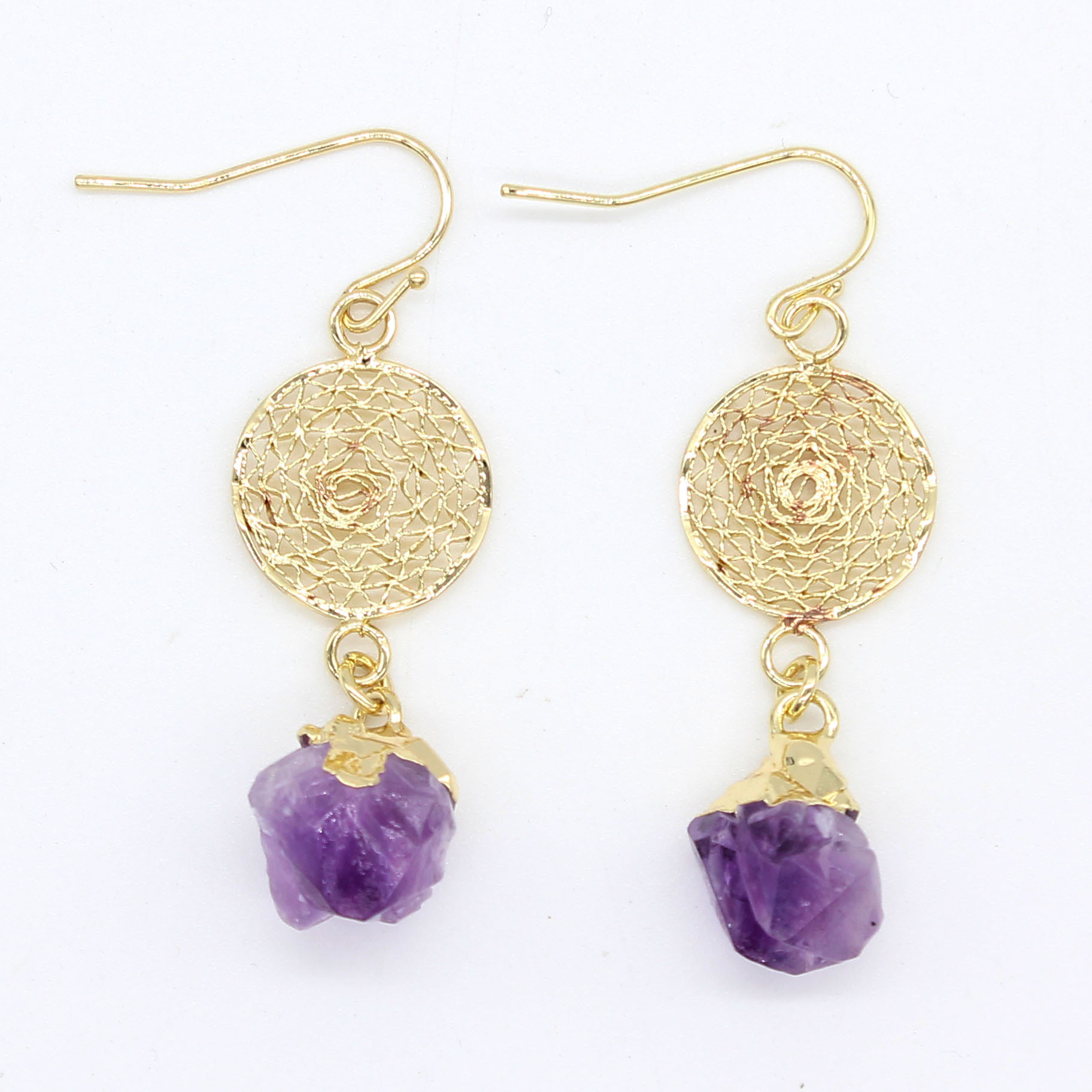 3 gold color plated with amethyst