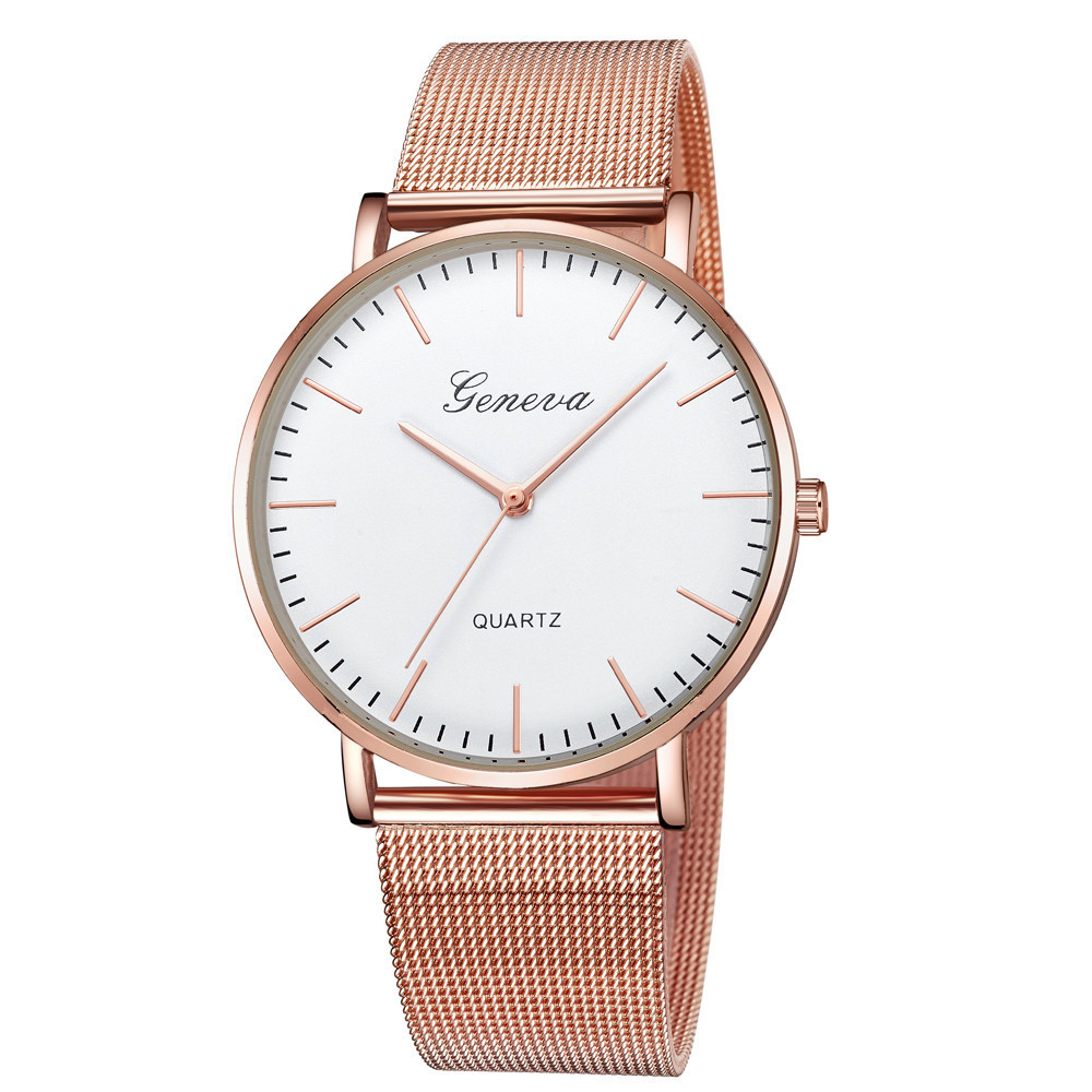 Rose gold band with white face