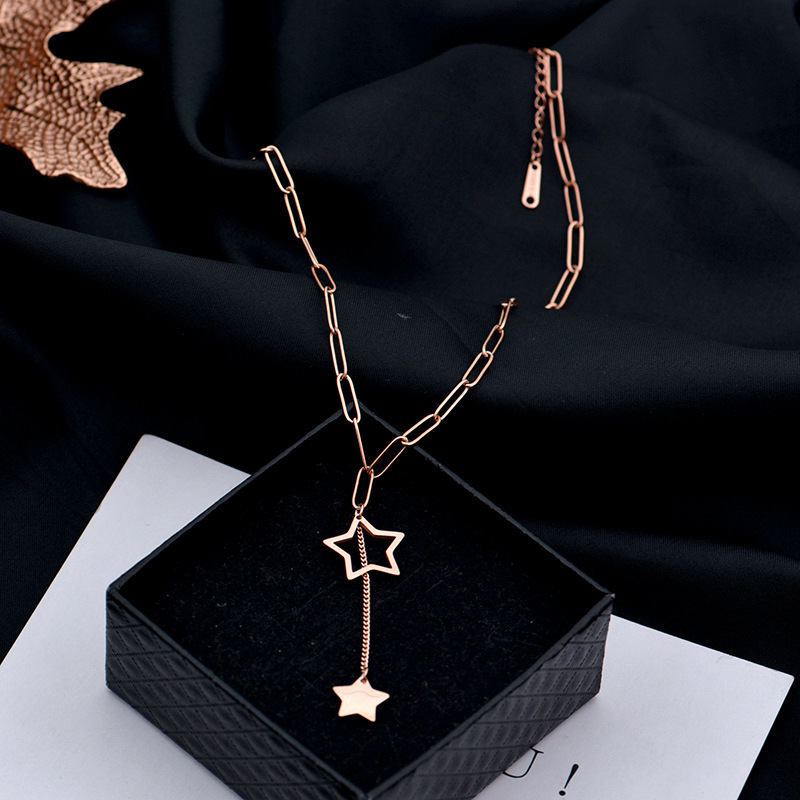Double Pentagram Tassel necklace in rose gold