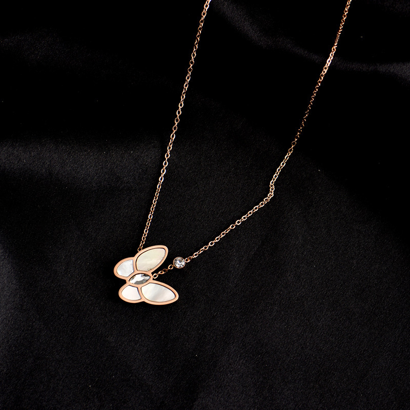 4 Bay Double Diamond Butterfly Necklace in rose gold